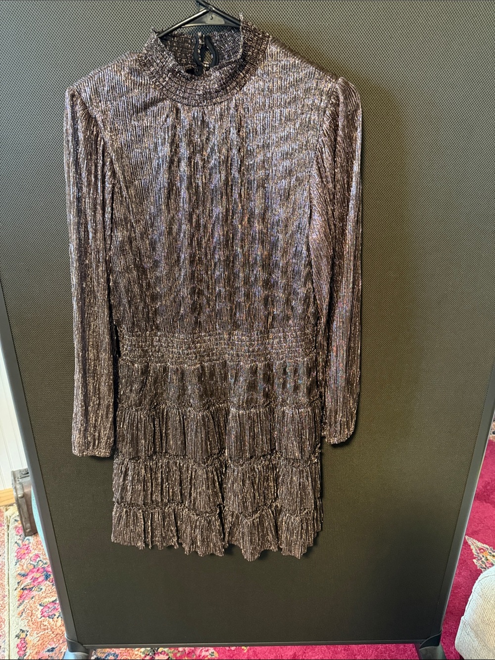 1.STATE Women's metallic pleated with mini dress